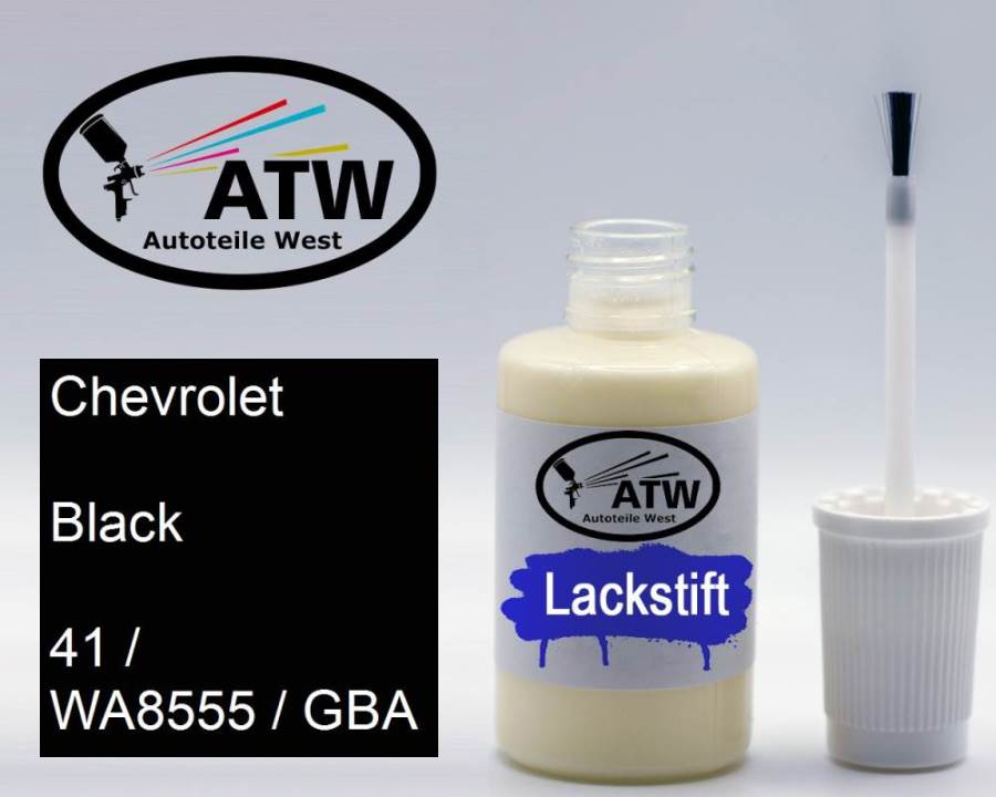 Chevrolet, Black, 41 / WA8555 / GBA: 20ml Lackstift, von ATW Autoteile West.